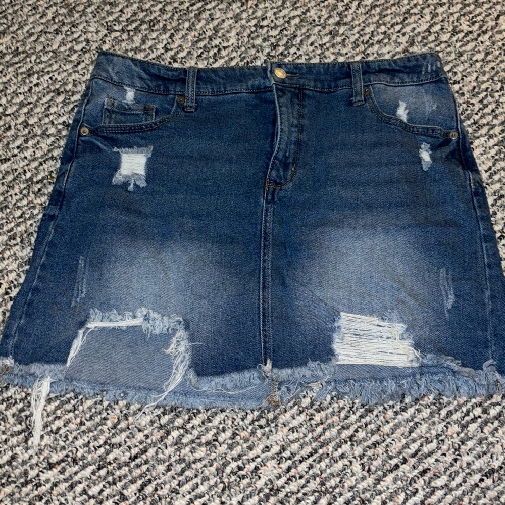 Ripped Mini Jean Skirt